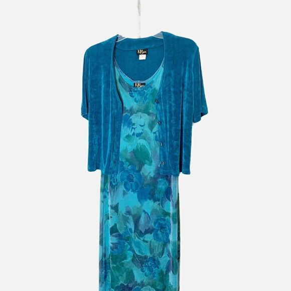 80s/90s KLG & Co. Vintage Midi Dress Button Short Sleeve Cardigan Size Small - Picture 5 of 12